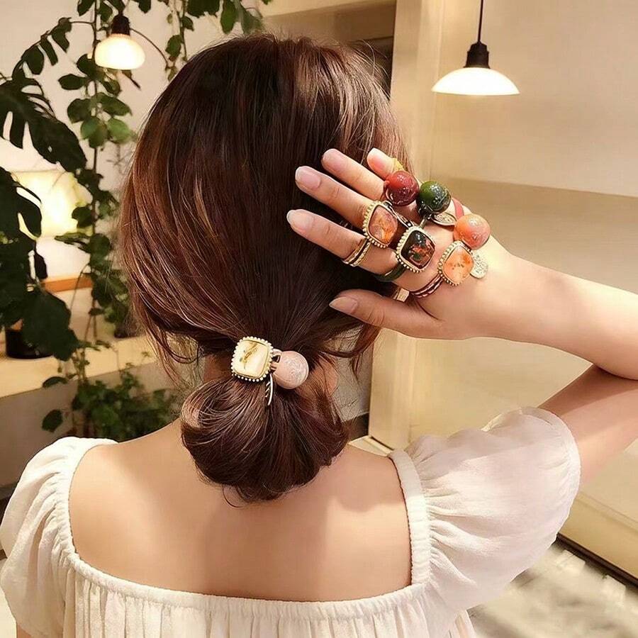 4pcs/Set Assorted Color Elastic Hair Ties, Soft Scrunchies For Women, Ponytail Holders, Suitable For Everyday Wear, Ponytails And Braids, Suitable For All Seasons Rubber Bands Beauty Home Hair Accessories