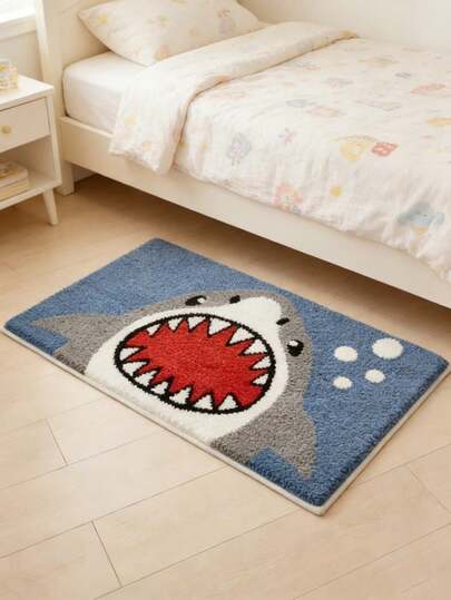 1 件卡通鲨鱼地毯，可爱鲨鱼趣味印花地垫，柔软舒适，易于打理，适用于客厅、浴室、走廊和卧室装饰，装饰地毯，卧室装饰，小地毯，地毯，家居装饰，客厅地毯，客厅小地毯，卧室地毯，客厅家居装饰，户外地毯，可水洗地毯
