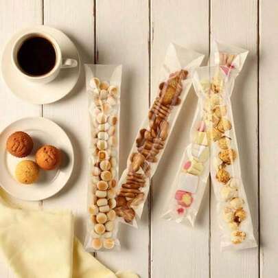 100/200pcs Transparent Self Sealing Thickened Salt And Pepper Snack Independent Packaging Bag, 2x10 Inches, Can Be Used To Store Snacks, Transparent Glass Paper Snack Bag, Salt And Pepper Snack Stick Packaging Bag, Food Storage Bag, Resealable Plastic Bag - Suitable For Candy, Chocolate, Cookies, Popsicles, Etc., The Best Gift