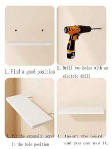 1pc (Accessories Included) Wall Mounted Floating Shelf, Needs Drilling, One-Piece Shelf For Wall Decoration In Bedroom, Study, Living Room, Bathroom, Kitchen - Multicolor - View 8
