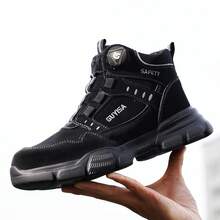 GUYISA 鋼頭防砸防穿刺旋轉智能扣 1秒穿脫 高筒四季通用橡膠底工作靴，適用於礦業與建築，男士時尚高筒安全靴，適合工作環境：建築、倉儲、物流、物業管理、戶外巡檢、礦業、一般工作區域，不可浸水，安全鞋為消耗品（鞋號為 CN 尺寸，較大版型，請根據腳長選擇對應尺寸） - 黑色 - 查看 9