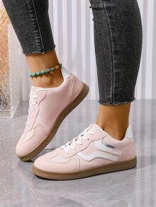 女士复古休闲运动跑步鞋，平底运动鞋，硫化鞋，厚底运动鞋，粉色橡胶底鞋，永不过时，舒适度高，是女士的必备之选。 - 粉色 - 查看 4