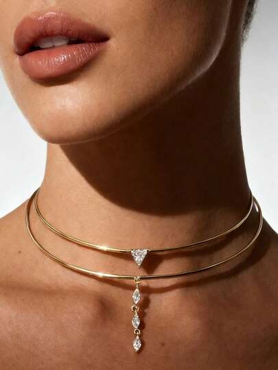 Collar colgante geométrico de moda, joyería de fiesta, elegante collar gargantilla de doble capa con cristal, accesorio de moda para mujeres