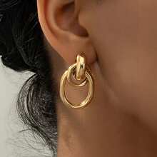 Elegant Minimalist Geometric Metal Earrings, Chic Lightweight Luxury Earrings, Versatile Daily Wear Earrings For Women - 1 YEAR - View 3