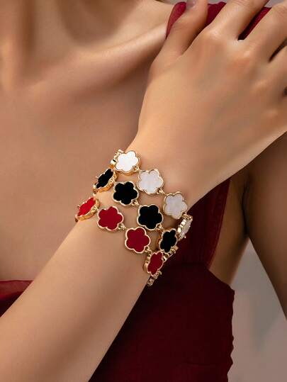 1件波西米亚风经典红白黑三叶草串饰手链，多种款式可选