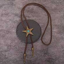Collar de turquesa con colgante de corbatín de estilo vaquero occidental con cordón de cuero y colgante de pentágono - colgante de estrella - Ver 6