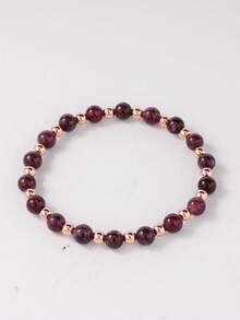 Beaded Bracelet, Gold Jewelry Gifts For Women, Garnet Beaded Bracelet, Spring/Summer Emo Healing Menopause Vintage Red Copper Bracelet, Burgundy Jewelry - Burgundy - View 3