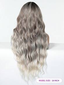 Perucă lungă cu onduleuri 13x4 HD, cu dantelă frontală, 28 de inci, maro, negru, ombre, culoare mixtă, sintetică, fabricată la mașină, rezistentă la căldură, pentru cosplay și festivaluri de muzică - Evidențierea maro - Vizualizare 4