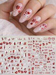 Red Rose Heart Nail Art Stickers, Flat With Adhesive Backing, DIY Nail Decals For Valentine's Day Atmosphere - Multicolor - View 2