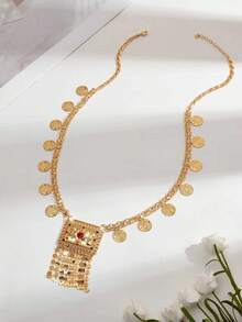 Conjunto de joyas de lujo retro de gran tamaño, de estilo minimalista, dulce y exagerado, de color dorado, inspirado en Dubai, de cobre de alta gama, adecuado para salidas, ocio, fiestas, citas diarias, Navidad y otras festividades. Incluye un collar de capa, colgante y borla. Regalo para mujeres, novias, padres, etc. - XXL-107 - Ver 6