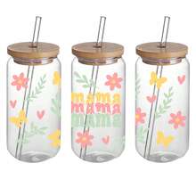 4pcs Mother's Day UV DTF Cup Stickers, Waterproof Self-Adhesive, Suitable For Mugs, Bottles, Cups, 16oz Glass Jar DTF Transfer Stickers, 3D Crystal Labels, Waterproof And Scratch-Resistant, DIY Cup Sticker Transfer Stickers - Multicolor - View 5