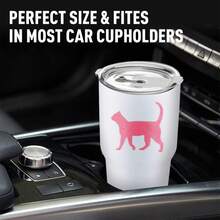 30oz Stainless Steel Tumbler Black White Options,  Pink Cat Silhouette On Black Tumbler Graphic Cups, Insulated Travel Coffee Mug With Lid And Straw , Double Wall Vacuum Reusable Travel Cups, Funny Birthday Party Gift For Women & Men - 白色 - 查看 2