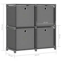 4-Cube Display Shelf With Boxes Grey 69x30x72.5 Cm Fabric - Grey - View 9