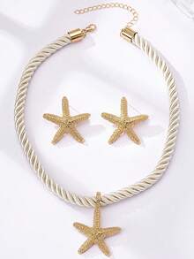 Women's Jewelry Set, Starfish Shaped Bohemian Style Necklace And Earrings Set, Suitable For Daily Wear And Vacation - Yellow Gold - View 6