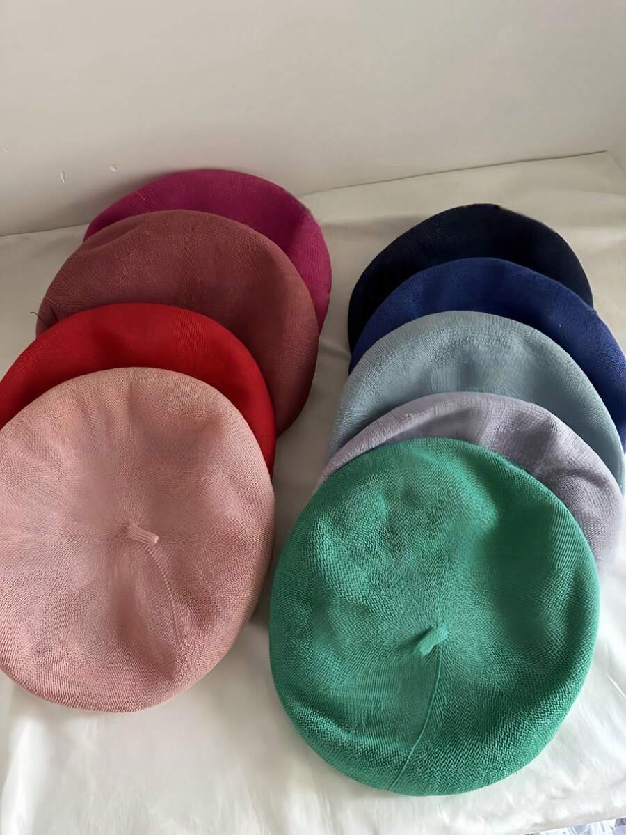 春夏女士亚麻贝雷帽，透气轻薄复古英伦风时尚贝雷帽 - 彩色 - 查看 1