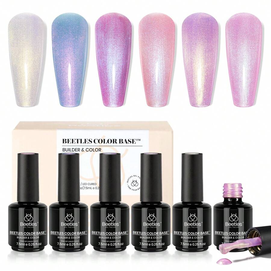 Beetles Rubber Base Gel Nail Polish, 6 Colors Nude Gel Polish Pink Peach Neutral Sheer French Tips Base Colors - 6Pcs Pastel Rubber Base Coat - 查看 1