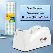 1 Set Desktop Tape Dispenser With 8 Replacement Tape Rolls, Fits 1-Inch Core Standard Tapes, Weighted Base For One-Handed Operation, Suitable For Office, School, Shop, Home And Business (White) - Sets - View 9