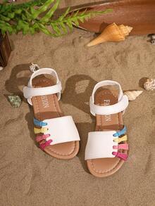 Teen/Children's Summer New Comfortable Fashionable White Striped Hook And Loop Sandals, Long-Wear Without Foot Fatigue - White - View 7