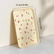 1/4Pcs Multifunctional Cherry Pattern Rectangular Plastic Serving Tray, Reusable Dinner Tray For Food, Snack, Dessert, Fruit, Large Capacity Stackable Storage Tray, Tea Tray, Serving Plate, Suitable For Student And Adult Use In Home, Kitchen, Dorm, Office, Rrestaurant, Picnic - Multicolor - View 21