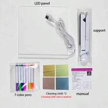 USB供电LED绘图板，监控留言板，配有7支彩色笔 - 防刮擦，带支架，可用作发光留言板、LED留言板、白板，适用于办公室、学校和家庭，亚克力材质，可用作笔记本、绘图用品。 - 白色 - 查看 12