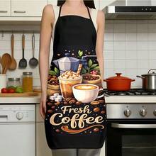 1pc New Coffee Themed Apron, Featuring Latte Art Cup, Iced Coffee, Mocha Pot, Coffee Grinder, Coffee Beans, Sugar Cubes And Leaf Elements, Suitable For Home Kitchen And Cafe Use - A - View 1