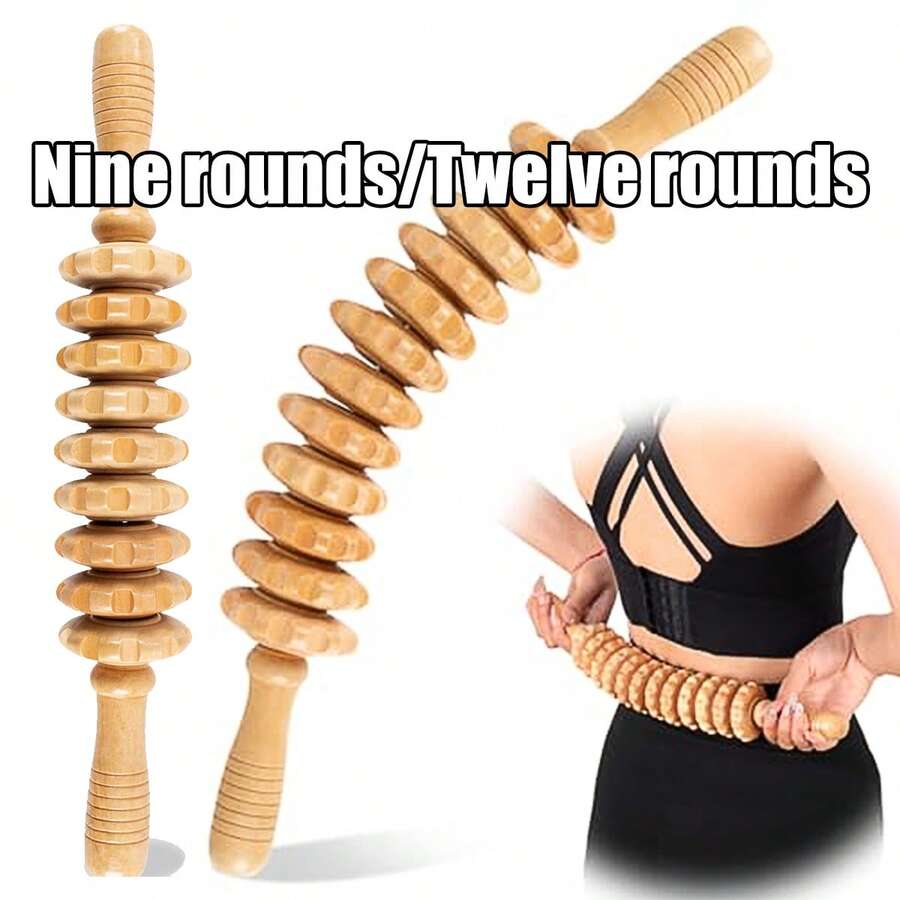 Maderoterapia Wooden Massage Roller | Natural Solid Wood Design (Straight & Curved) | Relieve Muscle Tension & Improve Fat Deposits | Body Shaping & Contouring | Essential Home Massage Tool | Unisex Wellness Gift