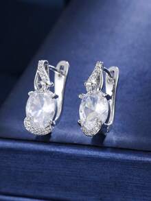 1 Đôi bông tai vòng oval sang trọng đính đá Zirconia, lựa chọn thanh lịch cho phụ nữ dự tiệc, dạ hội, ngày lễ, quà tặng. - W17861 - Xem 17