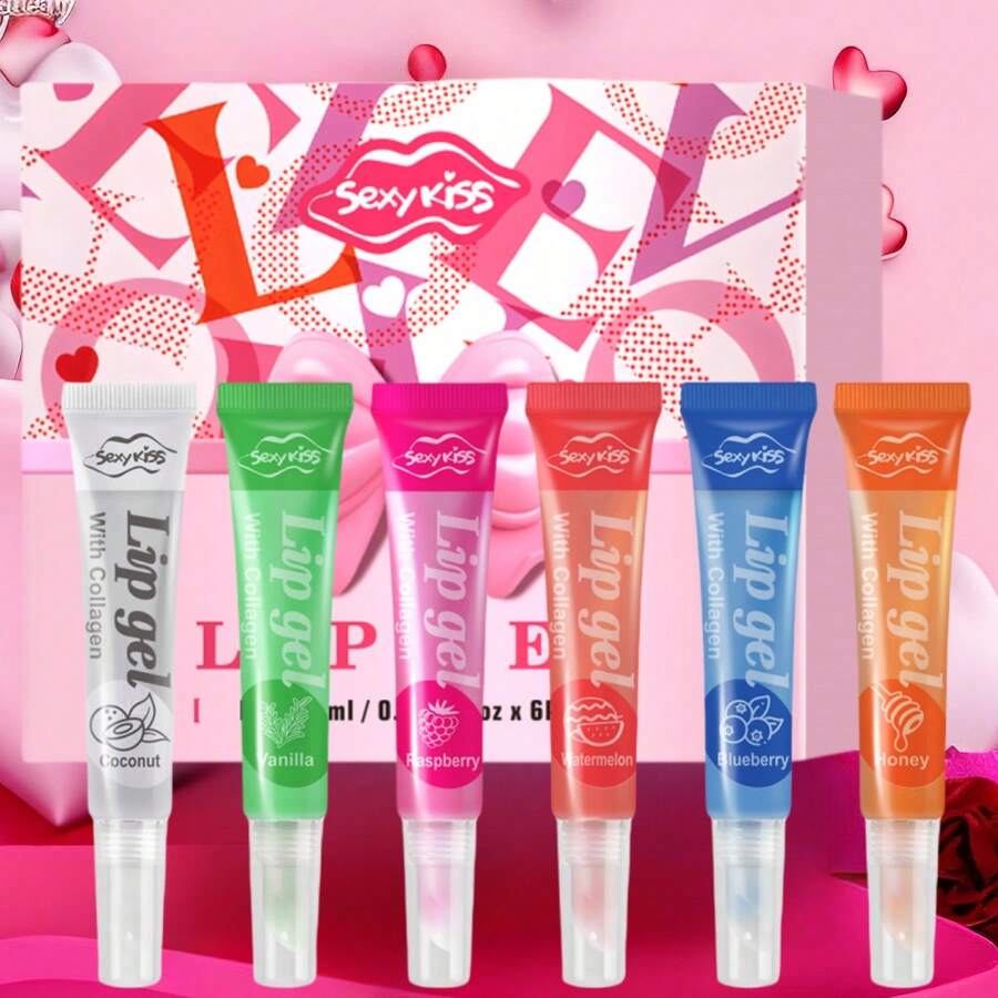 6PCS/Box Hyaluronic Acid Lip Moisturizing Oil Set Suitable For Dry Lips, Long Lasting Moisturizing And Shining Thanksgiving Gift For Women's Unique New Year Gift Valentine's Day Gift - Bộ 6 loại dầu dưỡng môi - Xem 1