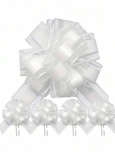 10个白色抽绳蝴蝶结装饰，塑料雪花蝴蝶结——优雅的白色婚车装饰，完美适用于婚礼、生日和圣诞节。可用于汽车流苏、椅子装饰、DIY派对礼品和婚礼配饰。可重复使用的装饰蝴蝶结，适用于礼品包装、生日派对和家居手工制作。经典的蝴蝶结设计，可用于礼品包装、活动装饰等。