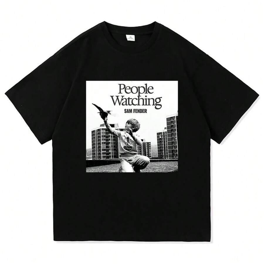 Replica Harajuku High-Quality Clothing Cotton T-Shirt Sam Fender People Watching 2025 Tour T-Shirt Round Neck Breathable Top - Black - View 1
