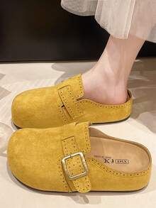 2026 New Summer Women Fashion Flat Slide Sandals, Casual Outdoor Retro Buckle Strap Beach Slippers, Thick Sole Slip-On House Slippers - Yellow - View 1