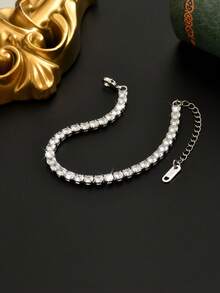 1条男士奢华闪亮网球手链，镶嵌立方氧化锆，百搭嘻哈水钻手链，精致男士珠宝礼品 - 白色 - 查看 2