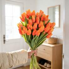 Hoa tulip nhân tạo 1-12 bông, chất liệu PU màu san hô, thích hợp trang trí ngày Valentine và năm mới, đám cưới, nhà cửa, kích thước 14,96 inch. - Nhiều màu - Xem 4