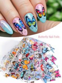 10张彩色蝴蝶美甲贴纸，20x4厘米，星空蓝粉色蝴蝶美甲箔，优雅DIY美甲装饰 - 彩色 - 查看 2