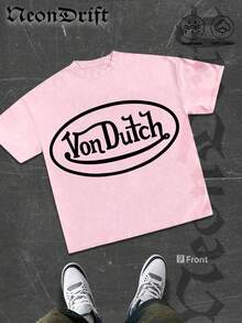 NeonDrift  Double-Sided Printing  Men's T-Shirt Men's Short-Sleeve T-Shirt100% Cotton Fabric Soft & Skin-Friendly Unisex Style Gifts For Spring Festival, Valentine's Day, St. Patrick's Day & World Cup-Van Dutch Dragon Print Men T Shirt Classic Americana Style Graphic Tee Streetwear Fashion Casual Wear For Car Enthusiasts And Vintage Culture Lovers - 淺粉色 - 查看 2