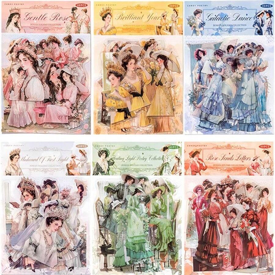 EiEi 240枚 大きめ 人物シール 大人 欧米 女性 女の子 貴婦人 全身 イラスト コラージュ素材 買い得セット PET 耐水 アメリカン アンティーク レトロ デコレーション ジャンクジャーナル ハンドメイド アレンジ 手帳 フレークシール DIY sztz-40-025kset - sztz40025kset - チェックする 1