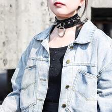 酷炫朋克哥特风项圈，男女通用，黑色PU皮革复古项链，可调节 - 黑色 - 查看 6