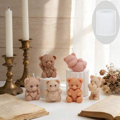 迷你3D小熊硅胶模具，可用于制作蜡烛、肥皂、石膏、慢回弹玩具和树脂制品；可爱的动物造型模具，适合情人节家居装饰DIY工艺品。