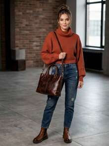 JQN Fashion Cropped Long Sleeve Modal Blouse - Red Violet - View 3
