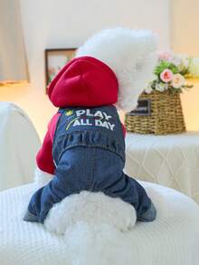 1件宠物服装狗狗背带裤，小型犬服装 - 趣味背带裤 - 藍色 - 查看 3