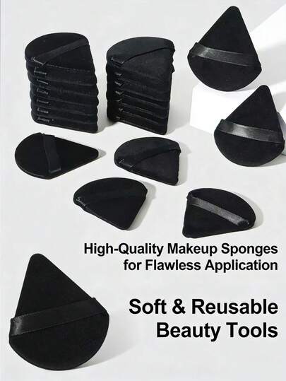 50pcs/30pcs/20pcs/10pcs/5pcs Triangle Flocked Makeup Sponges, Soft & Fluffy Texture, Suitable For Face & Body Powder Puff, Mixed Set Makeup Beauty Tools