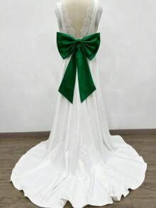 1pc White Satin Double-Layered Bowknot With 55cm Long Black Ribbon Waist Decoration Valentine's Day - 綠色 - 查看 12