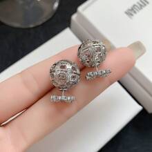 新款奢华镂空球形耳钉，小众优雅镀铜耳环，女士款 - 小圓球耳環 - 查看 7