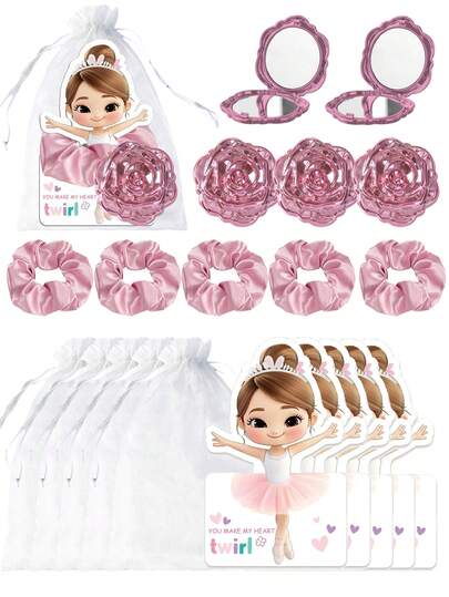 Brodark Bộ quà tặng biểu diễn múa ba lê: Dây buộc tóc màu hồng, gương mini hình hoa hồng, thích hợp cho tiệc sinh nhật, tiệc độc thân, ngày Valentine, tân gia, tựu trường, tiệc cưới hỏi, bao gồm túi đựng màu trắng, món quà sáng tạo và thú vị.