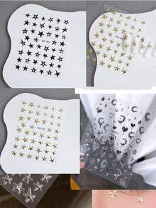 1pc Multi-Purpose Star Stickers, Metallic Silver Rhinestone Face Stickers, Star Nail Art Stickers - Holiday Decoration Elements Y2K Style Asymmetrical Star Art Design, Suitable For Women's Daily, Wedding, Holiday Self-Adhesive Nail Stickers - Multicolor - View 9
