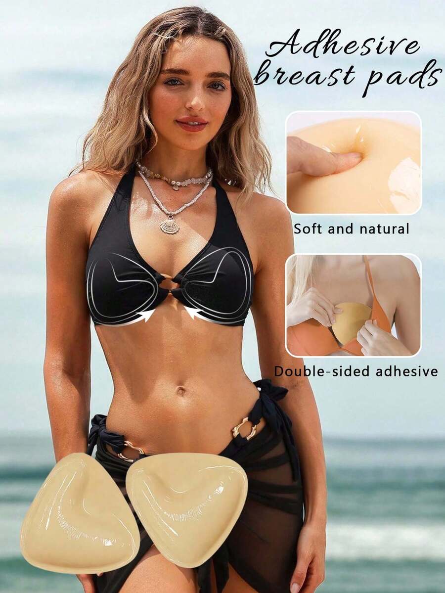 1 对加厚三角双面自粘式聚拢胸垫 | 倒 V 形，隐形无痕，使小胸看起来更大，适合泳衣和比基尼内衬。