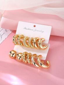 12 piezas Elegantes pendientes de clip de metal en forma de C, Juego de pendientes de diseño minimalista de lujo personalizado y único talla grande vendido en 2026, adecuado para uso diario - Amarillo Oro - Ver 3