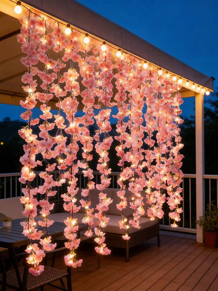 2M 20 LED 人造花藤燈，客廳臥室裝飾，婚禮浪漫假花仙女燈，節日裝飾