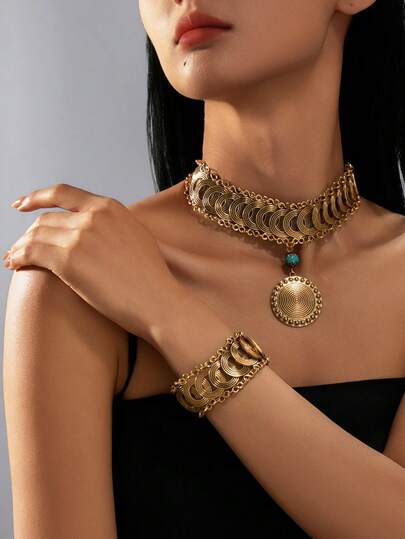 Bộ trang sức nữ, thiết kế hình học bất đối xứng, dây chuyền và vòng tay thời trang và nổi bật, phù hợp cho tiệc tùng, dạ hội và sử dụng hàng ngày, món quà tuyệt vời dành cho bạn bè.