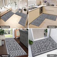 Pauwer Bathroom Rugs Sets 5 Piece With Lid Cover Bathroom Shower Rugs With U-Shaped Contour Toilet Mat Absorbent Microfiber Plush Bath Mats Non Slip Bath Rugs 4 Piece Machine Washable Bathroom Floor Mats - Dark Grey Pattern - 查看 7